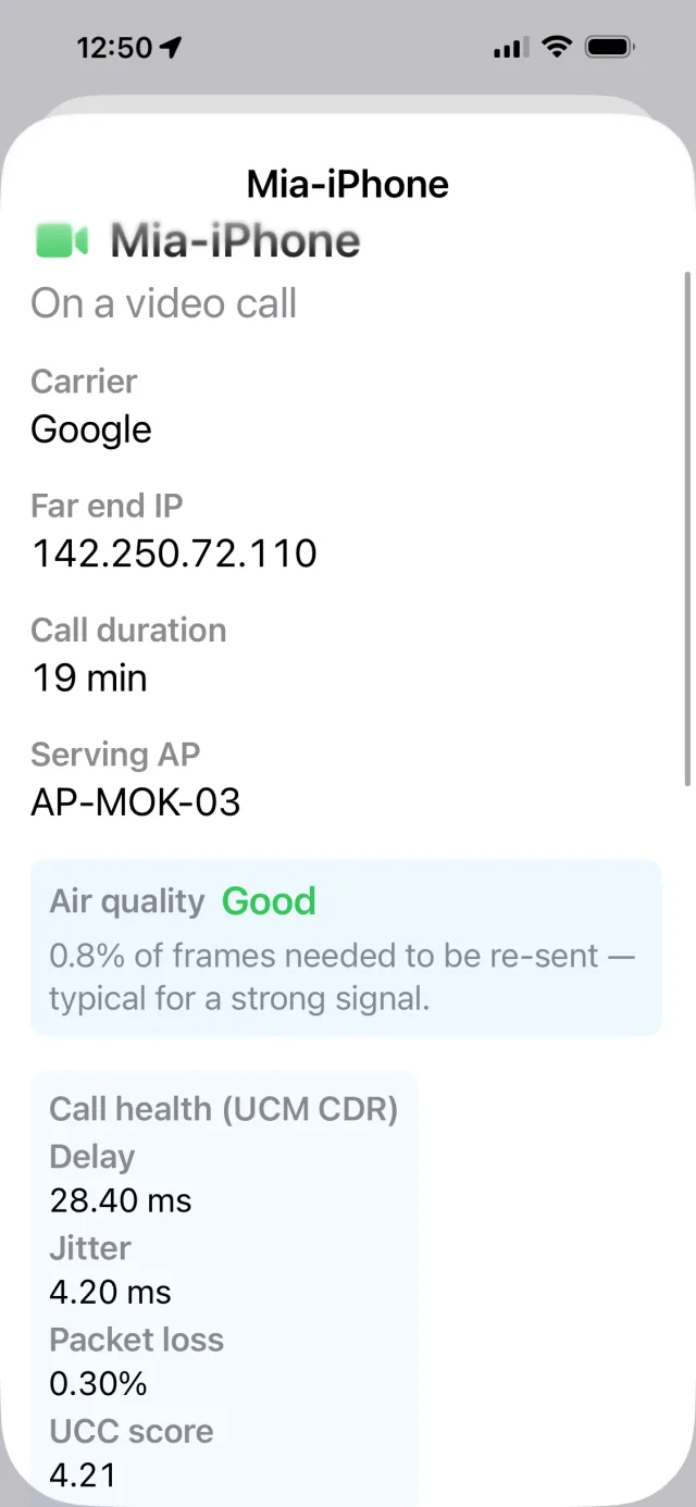 Voice and Video call detail